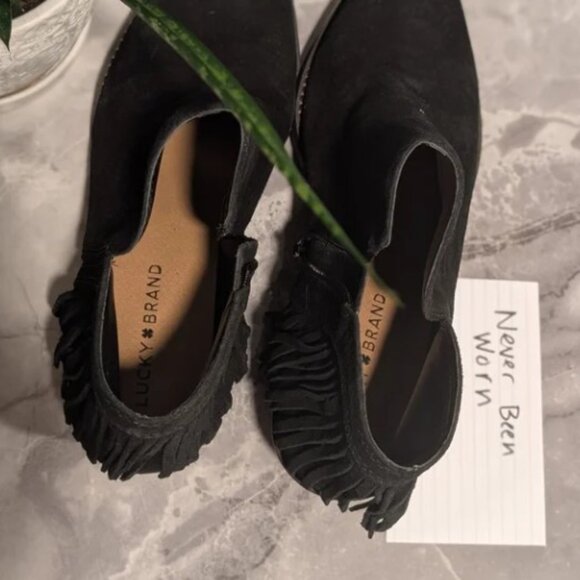 Lucky Black Fringed Ankle Boots NWOT - Picture 2 of 4